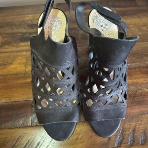 Vince Camuto Black Laser-Cut Sandals